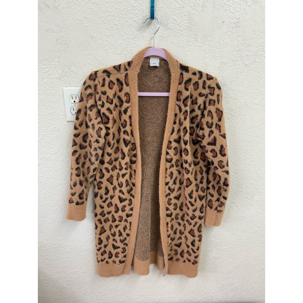 Dash of Glitter Longline Leopard Print Open Front Cardigan Medium